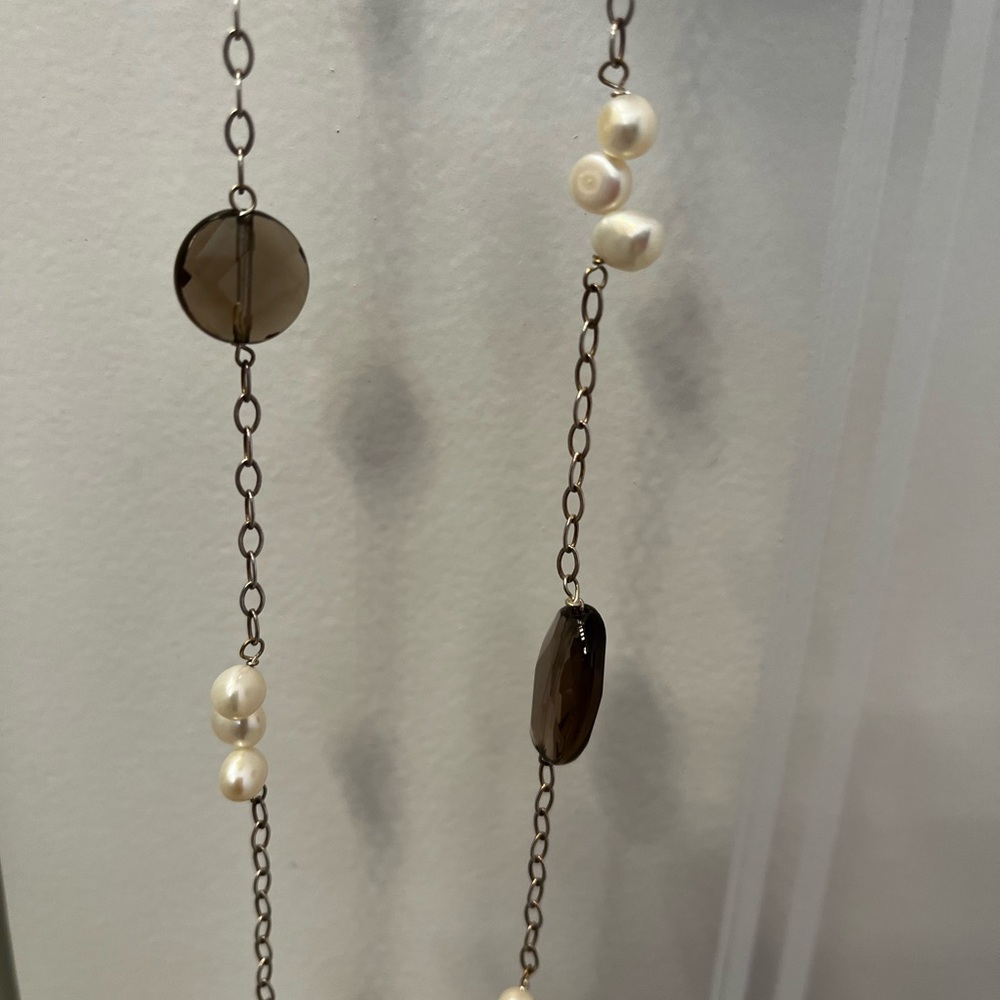 Elegant Pearl and Smoky Stone Necklace